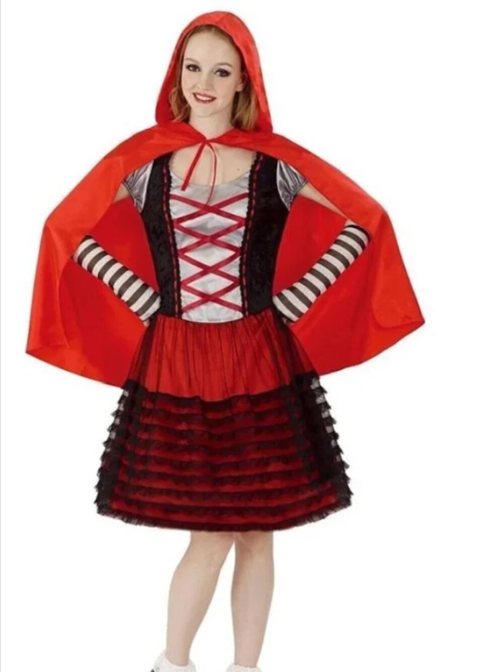 Little Red Riding Hood Wicked Halloween Costume OS Black Red Dress 4 Pc Womens